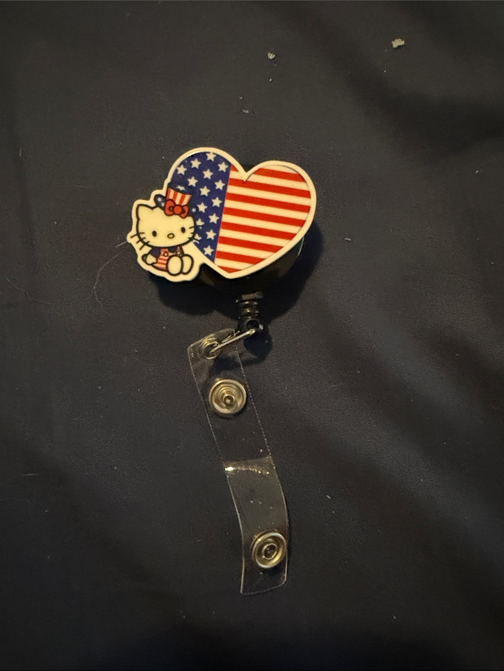 Hello Kitty Patriotic Heart Badge Reel - Red, White & Blue
